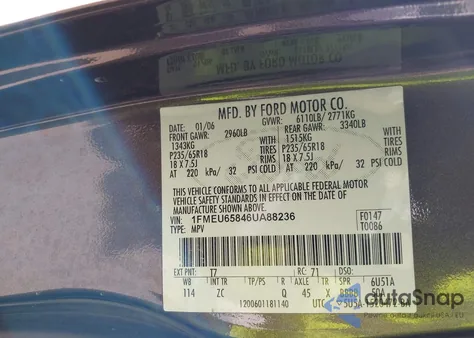 2006 Ford Explorer Limited z USA, uszkodzony, nr VIN 1FMEU65846UA88236